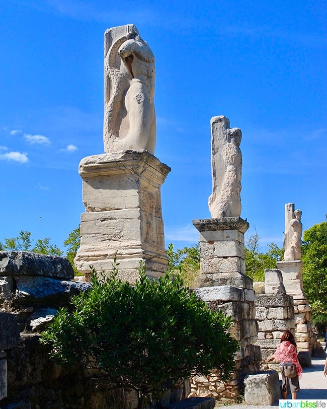 statues in Ancient Agora in Athens, Greece