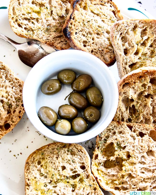olives and rustic bread