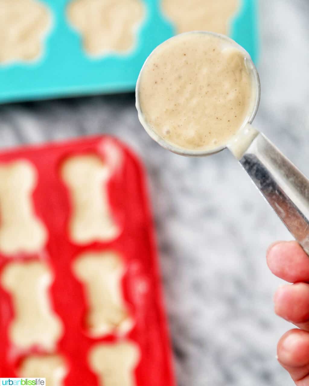 scoop of frozen dog treats filling molds