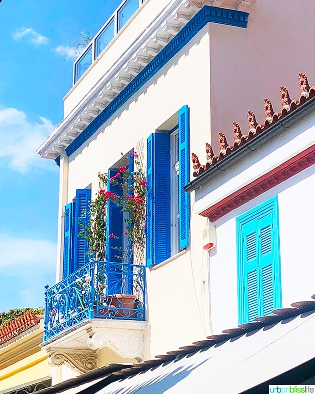 iconic blue and white house in Athens Greece