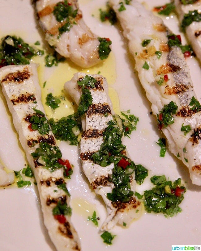 grilled mackerel at Nolan restaurant Athens, Greece