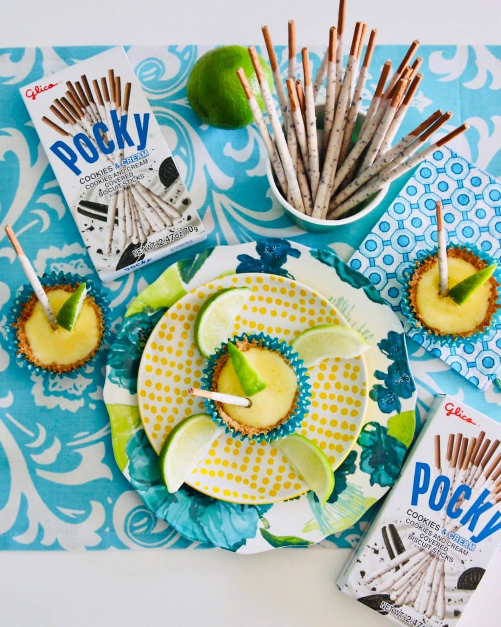 Mini Lime Tarts with Cookies and Cream Pocky