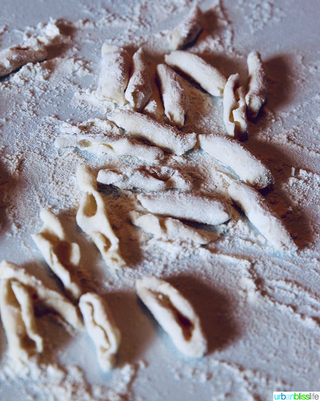 several raw shaped dough to make makarounes pasta in Olympos Karpathos Greece.