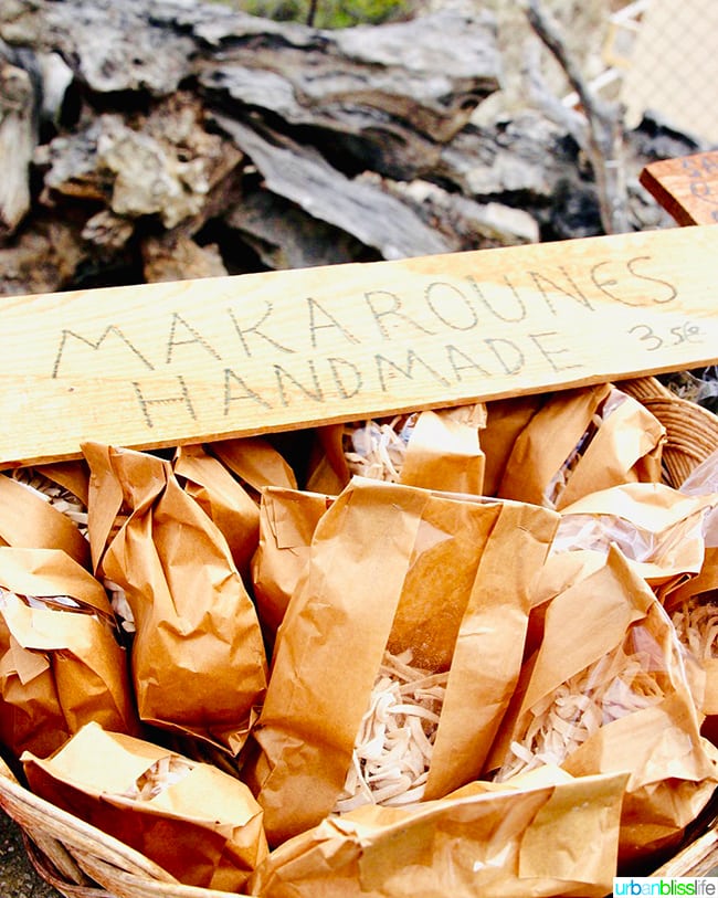 bags full of Makarounes (Greek pasta) for sale on Karpathos, Greece.