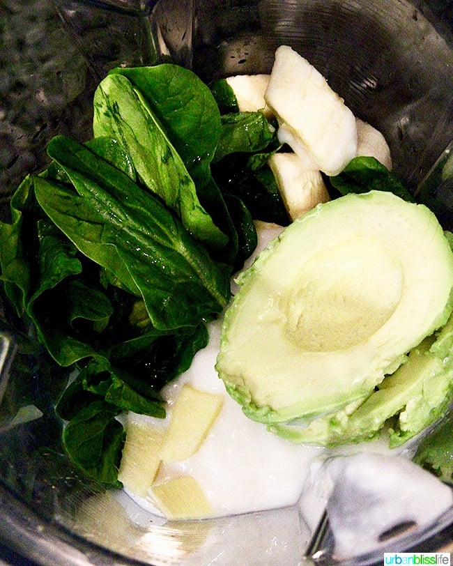 Avocado Green Smoothie ingredients in Vitamix blender