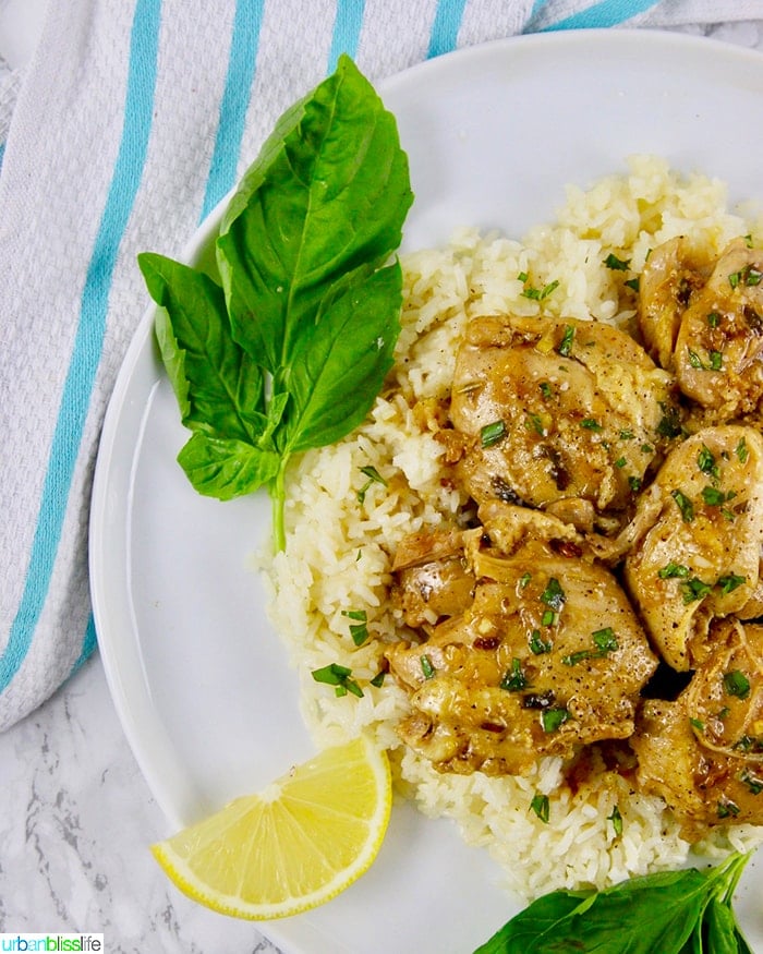 side shot of Instant Pot Lemon Garlic Chicken