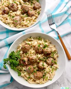 Instant Pot Swedish Meatballs dairy-free two bowls closer in