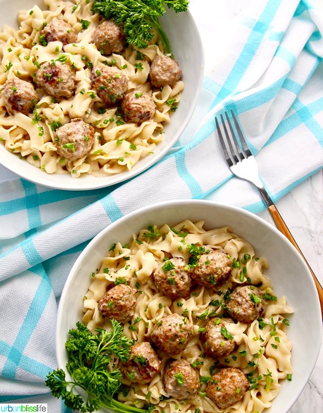 Dairy-Free, Instant Pot Swedish Meatballs in two bowls