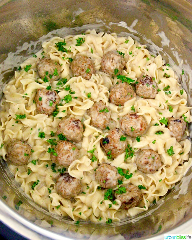 cooked ingredients for Instant Pot Swedish Meatballs in instant pot