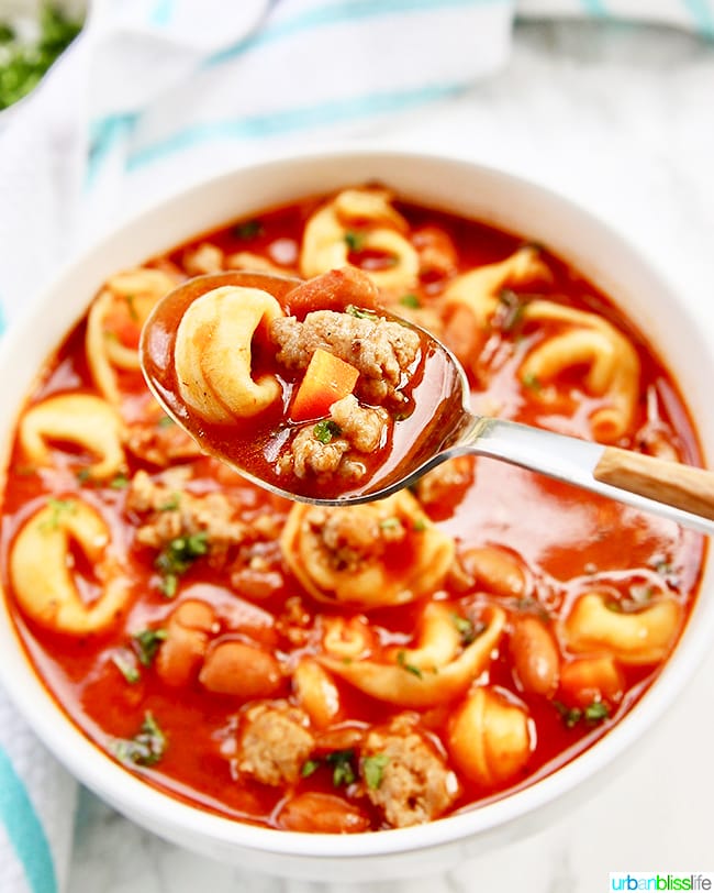 spoonful of Sausage Tortellini Soup 