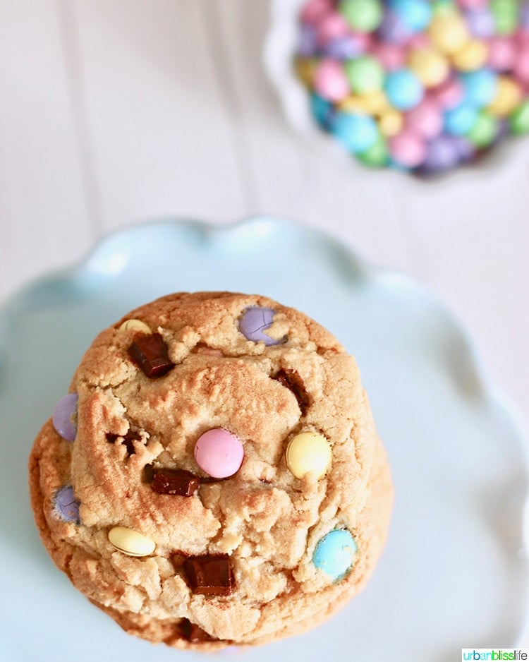 overhead of Giant Chocolate Chip M&M Cookies