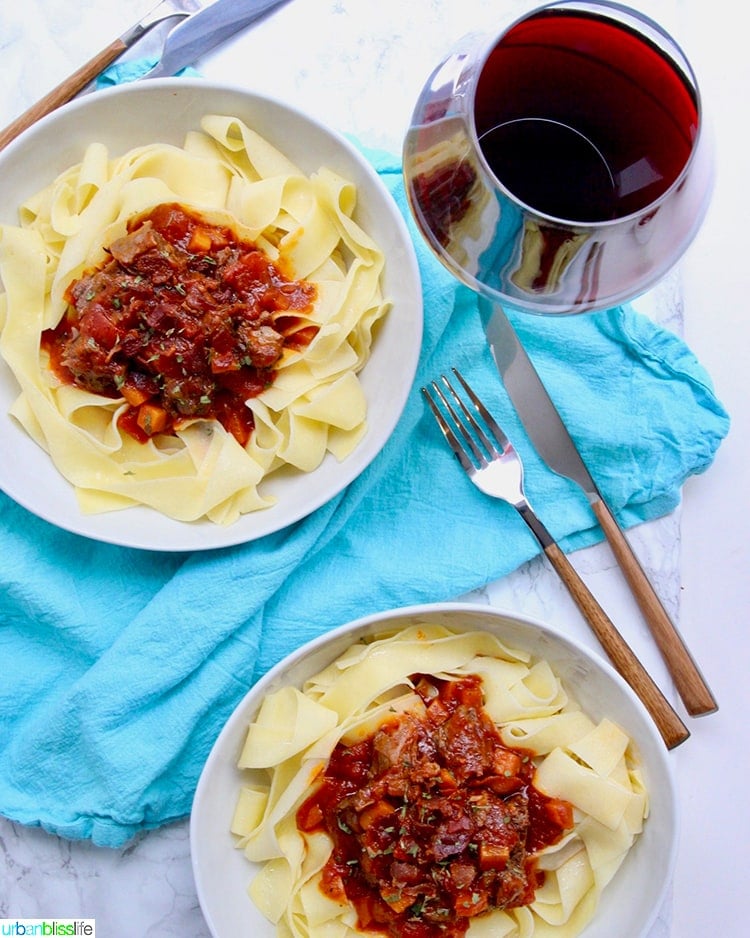 two big bowls of Instant Pot Short Ribs Ragu with red wine