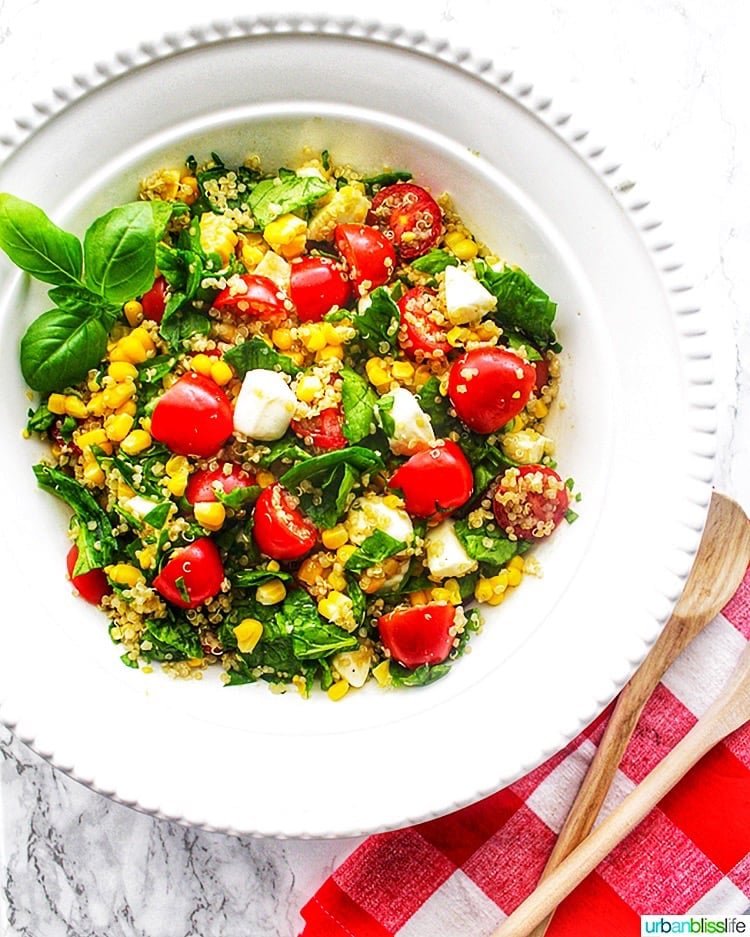 Summer Corn & Quinoa Caprese Salad with tomatoes