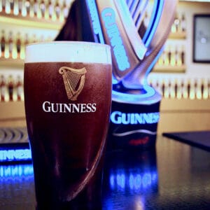 pint of Guinness beer at the Guinness Storehouse in Dublin Ireland.