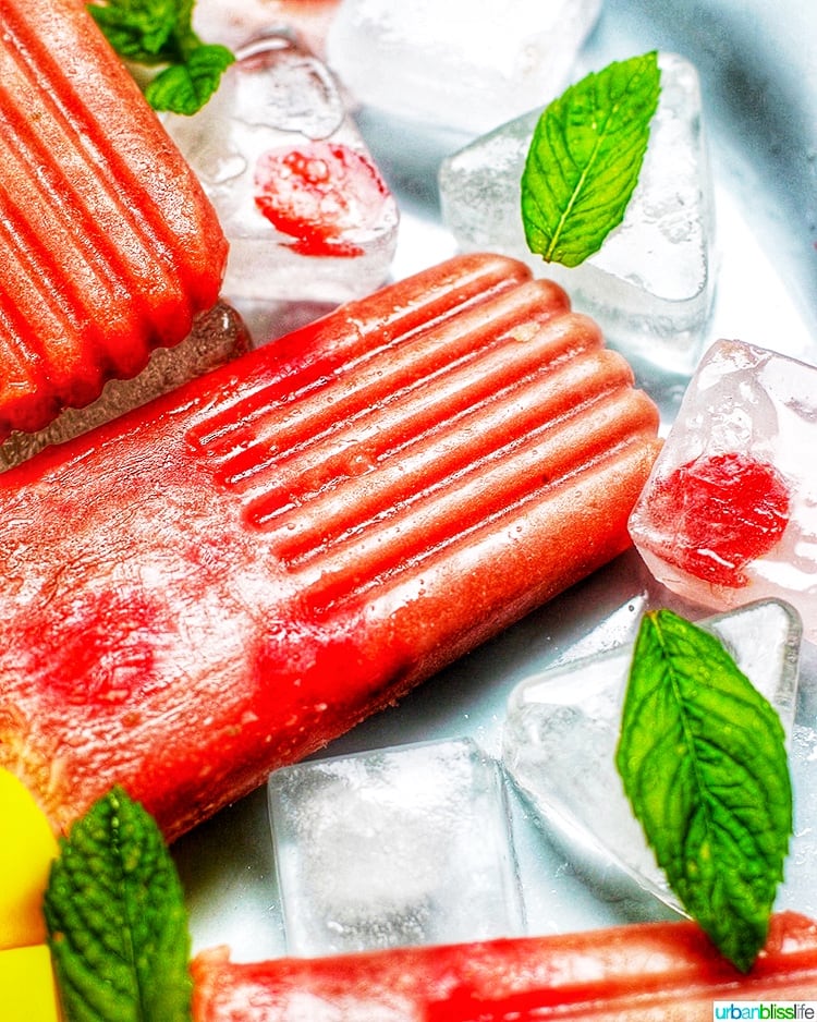 Strawberry Rhubarb Popsicles close up