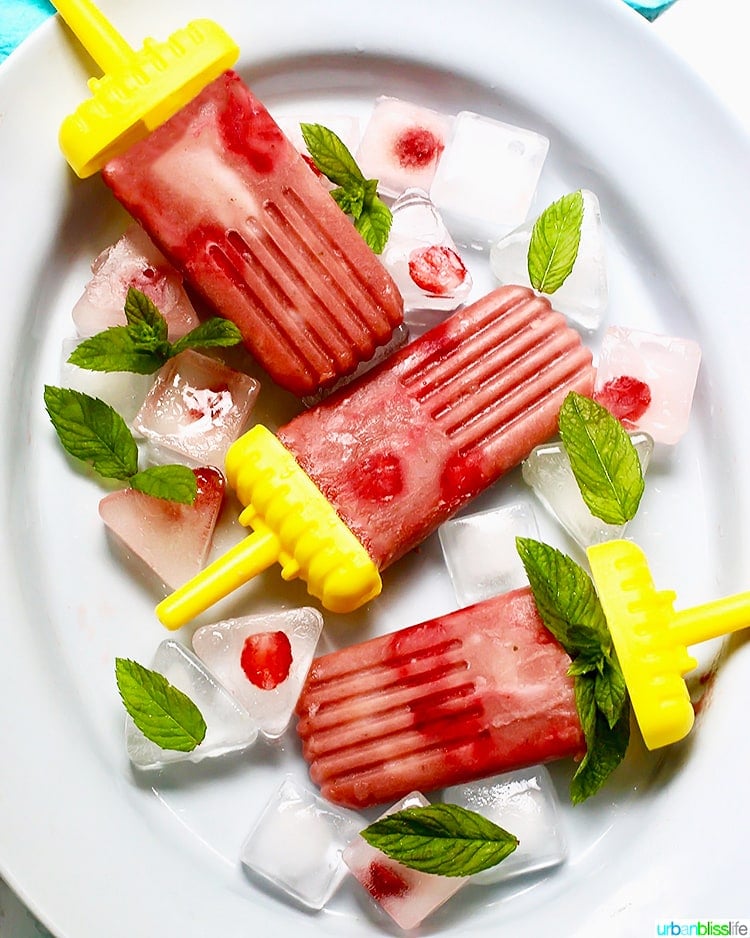 Strawberry Rhubarb Popsicles with Mint