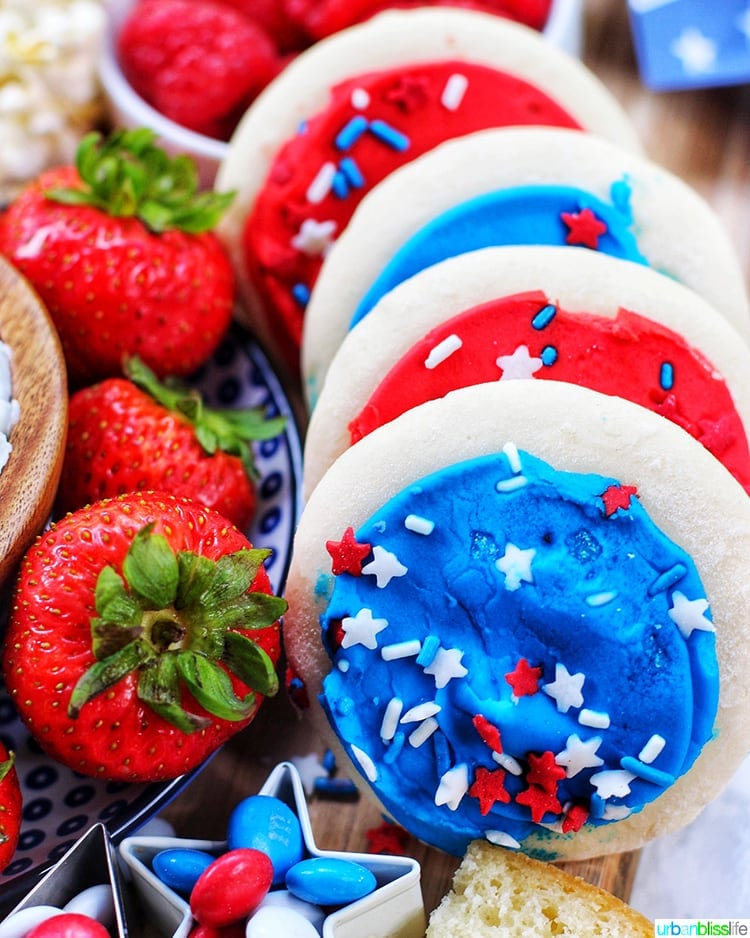 4th of July Dessert Board strawberries and cookies