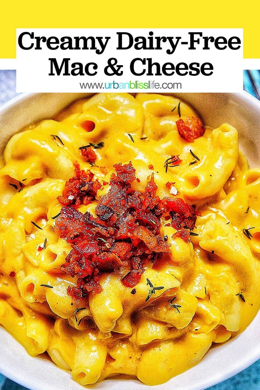 dairy free mac and cheese with title text overlay.