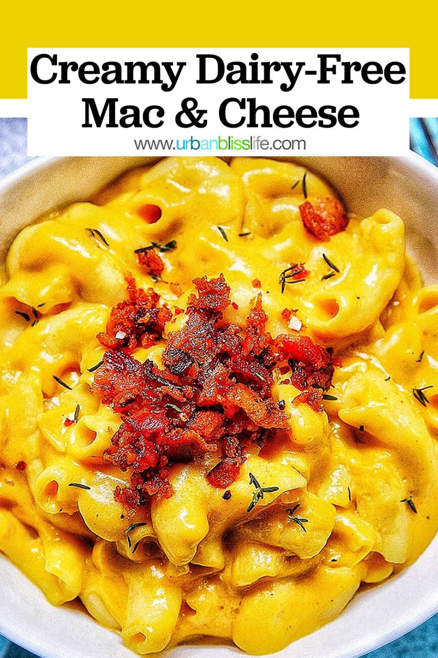 dairy free mac and cheese with title text overlay.