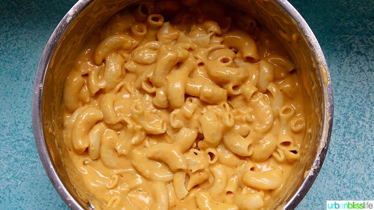 dairy-free mac and cheese in stockpot