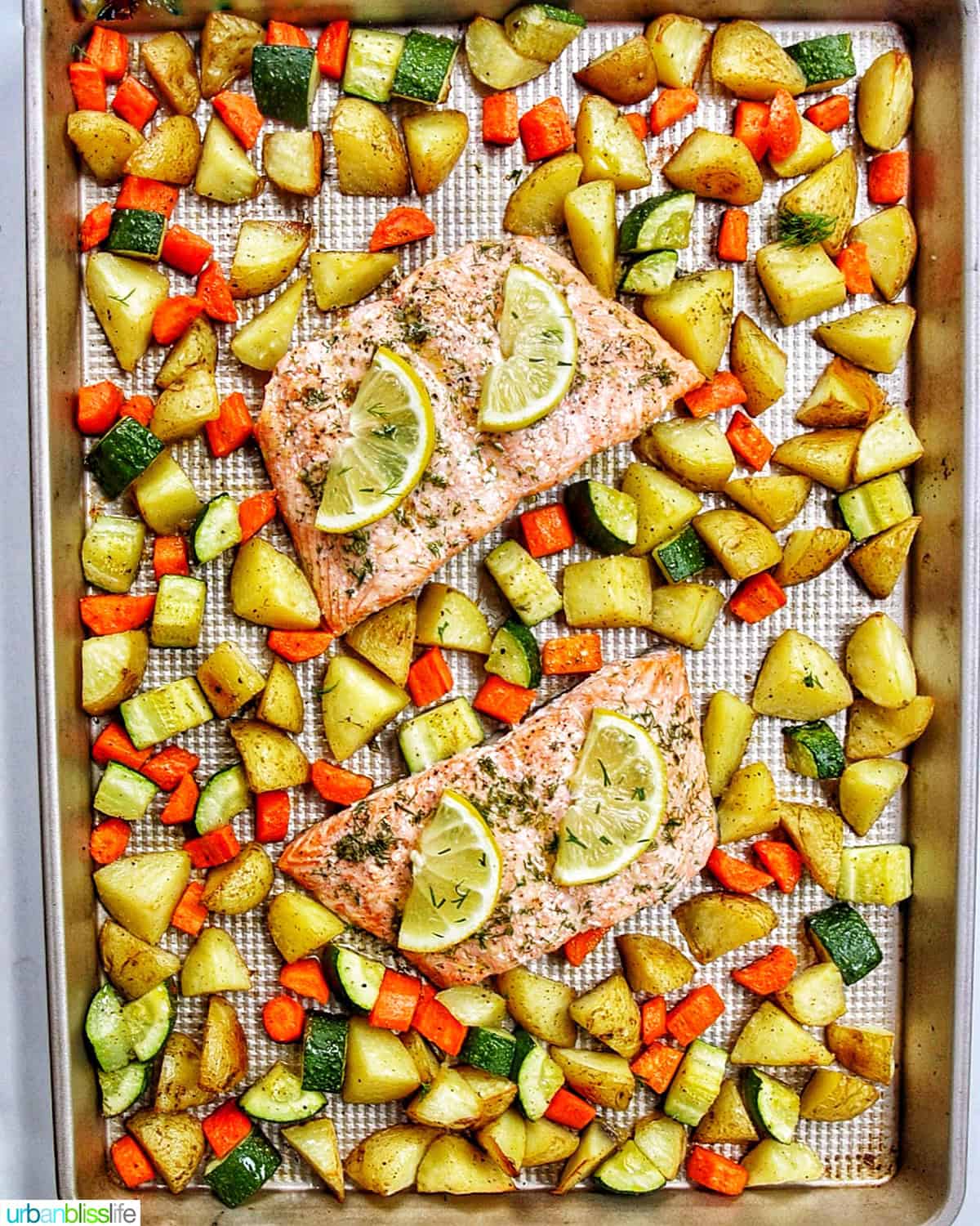 sheet pan salmon and vegetables.