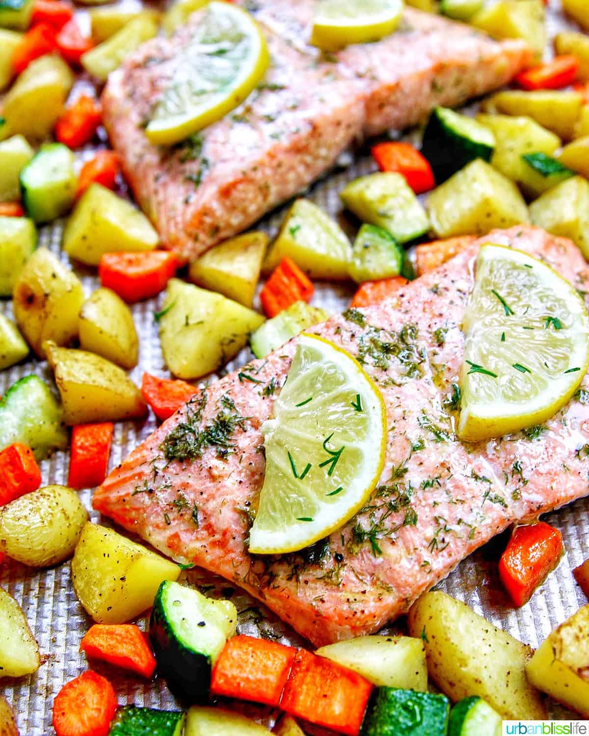 sheet pan salmon and vegetables.