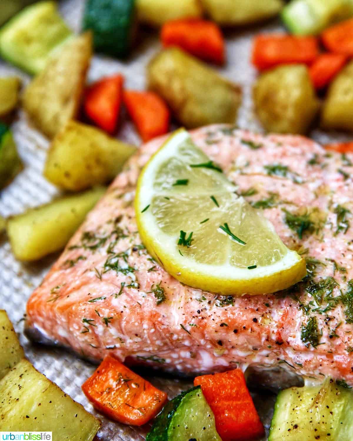 sheet pan salmon and vegetables.