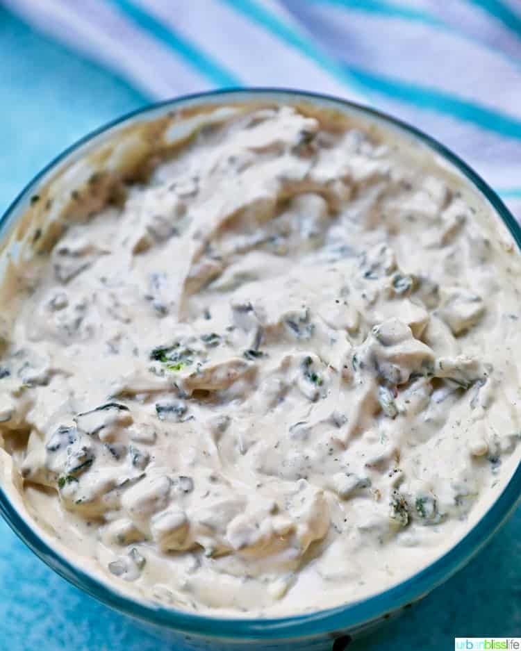 close up dairy-free spinach dip