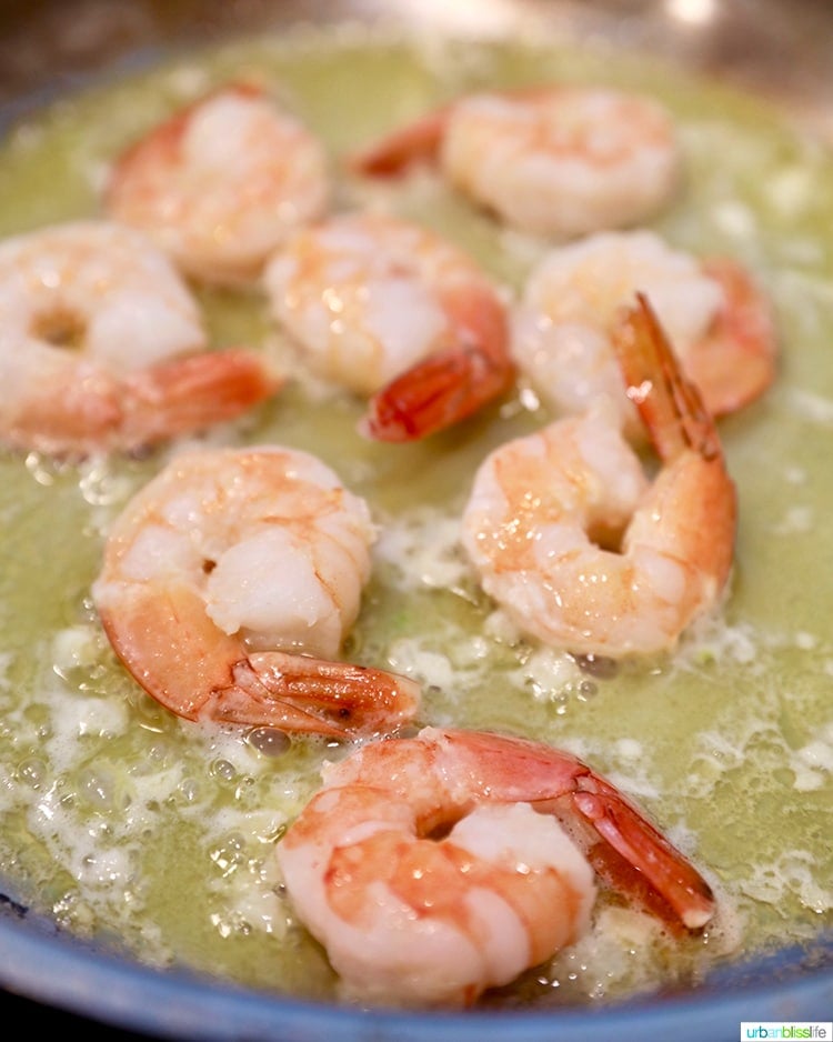 shrimp scampi sauteeing