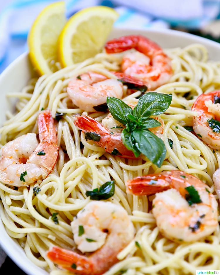 close up angle of shrimp pasta