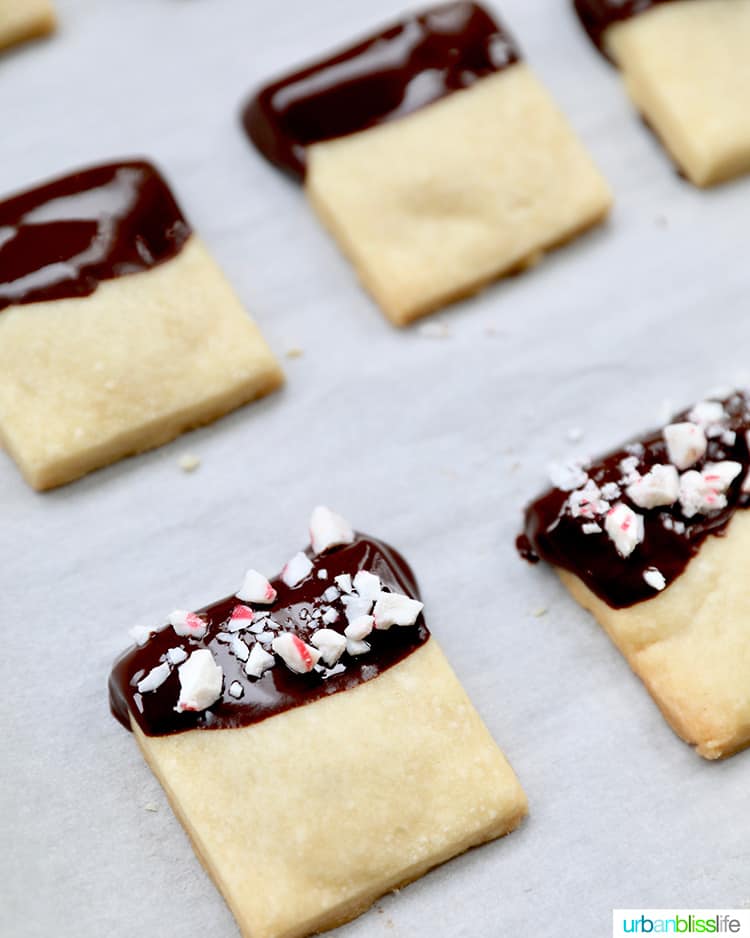 chocolate dipped peppermint shortbread cookies