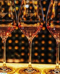 rose wine glasses at Domaine Serene Lake Oswego