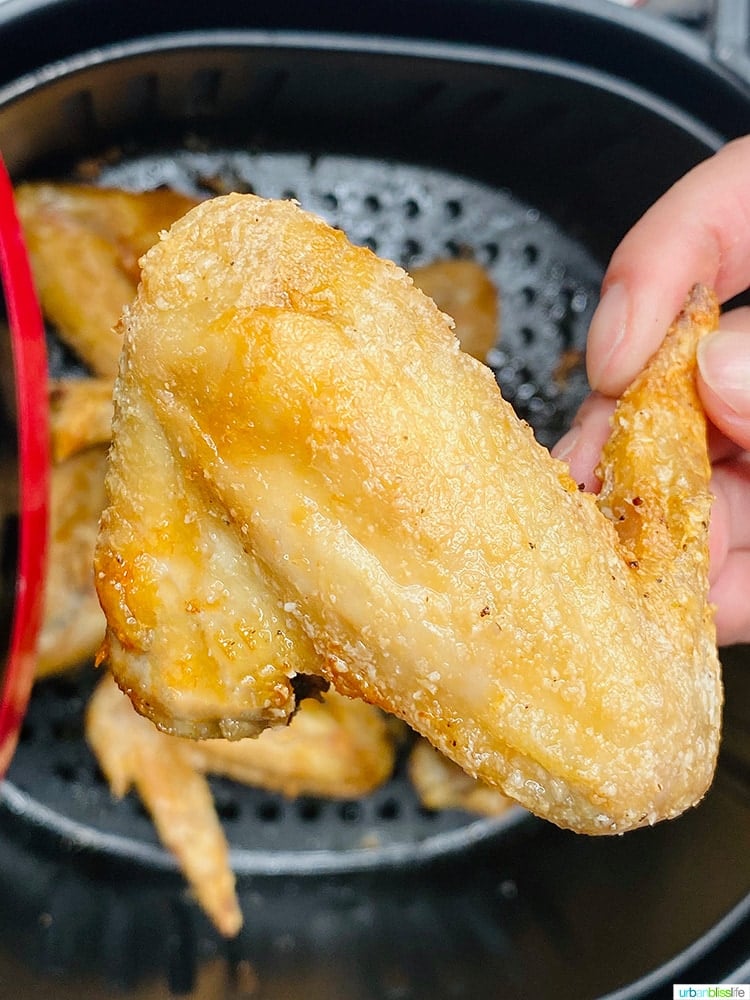 solo close up of crispy air fryer chicken wing