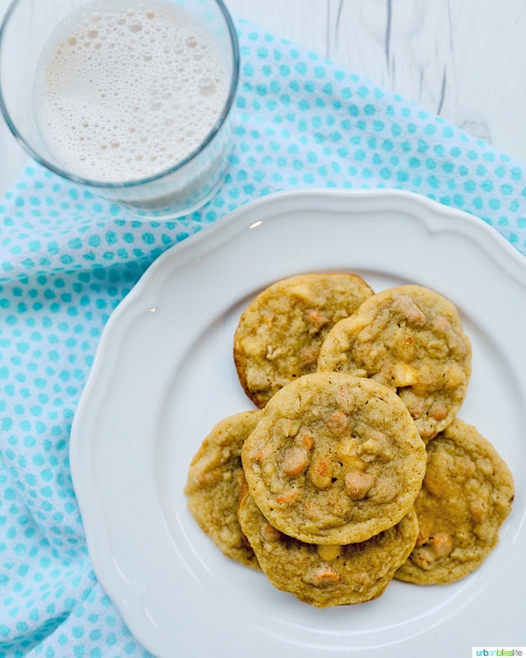 plate of butterscotch cookies and milk