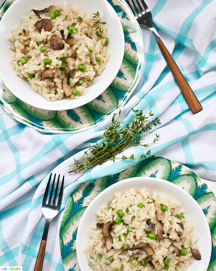 two bowls of Instant Pot Mushroom Risotto