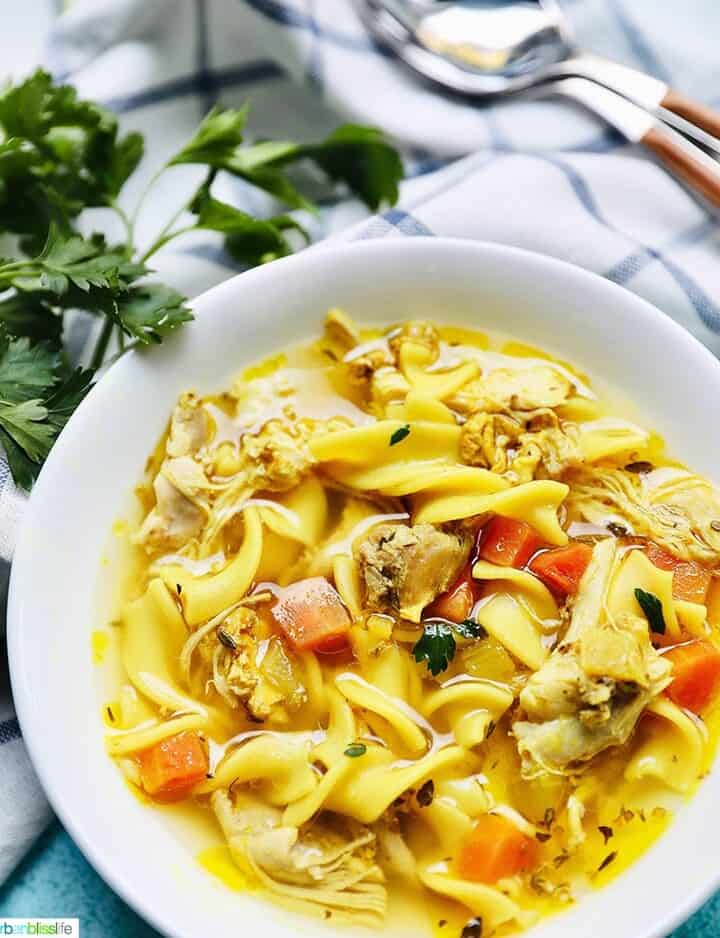 bowl of Instant Pot Chicken Noodle Soup