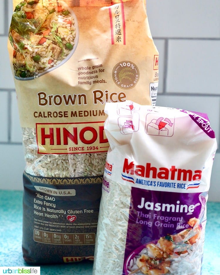 brown rice and jasmine rice pantry staples
