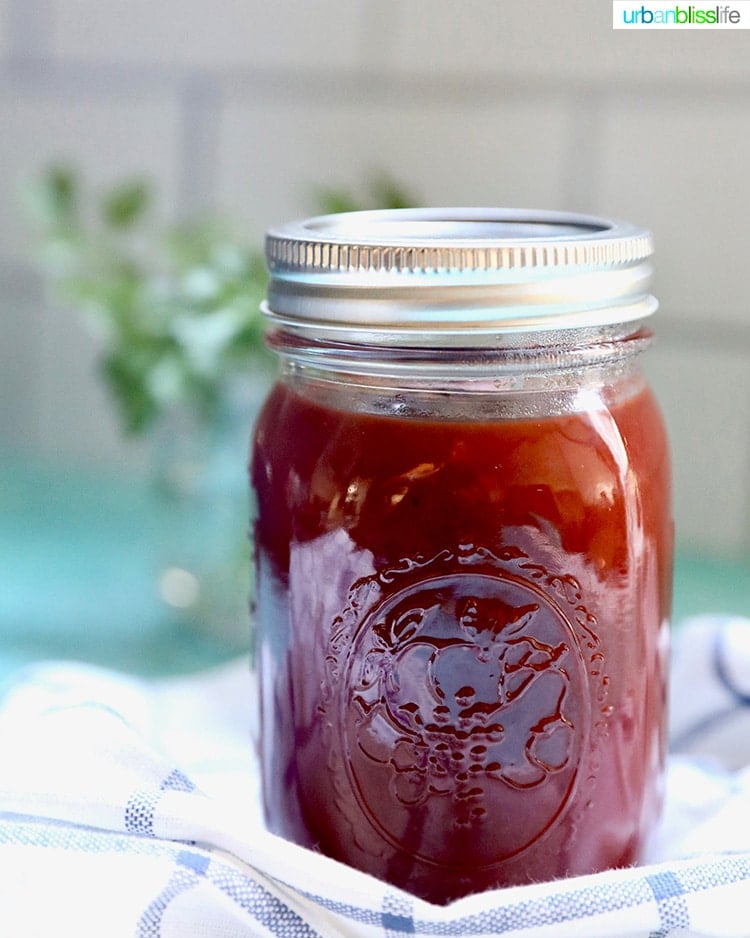 mason jar full of Homemade Sweet BBQ Sauce