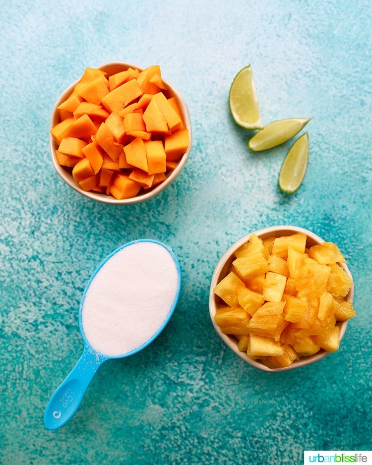 ingredients for pineapple mango sorbet
