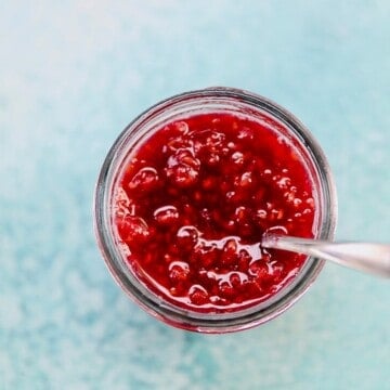 homemade raspberry jam in a jar