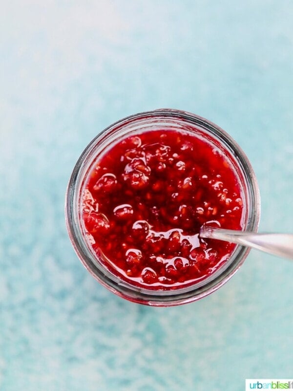 homemade raspberry jam in a jar