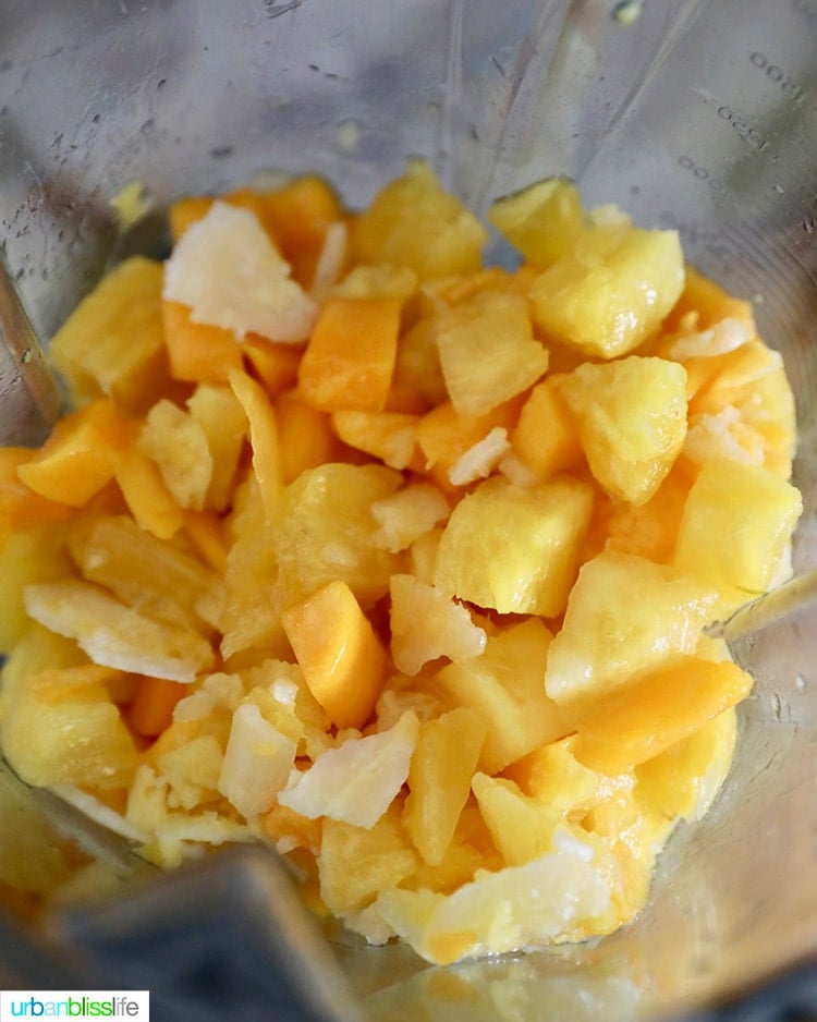 pineapple mango sorbet ingredients in blender