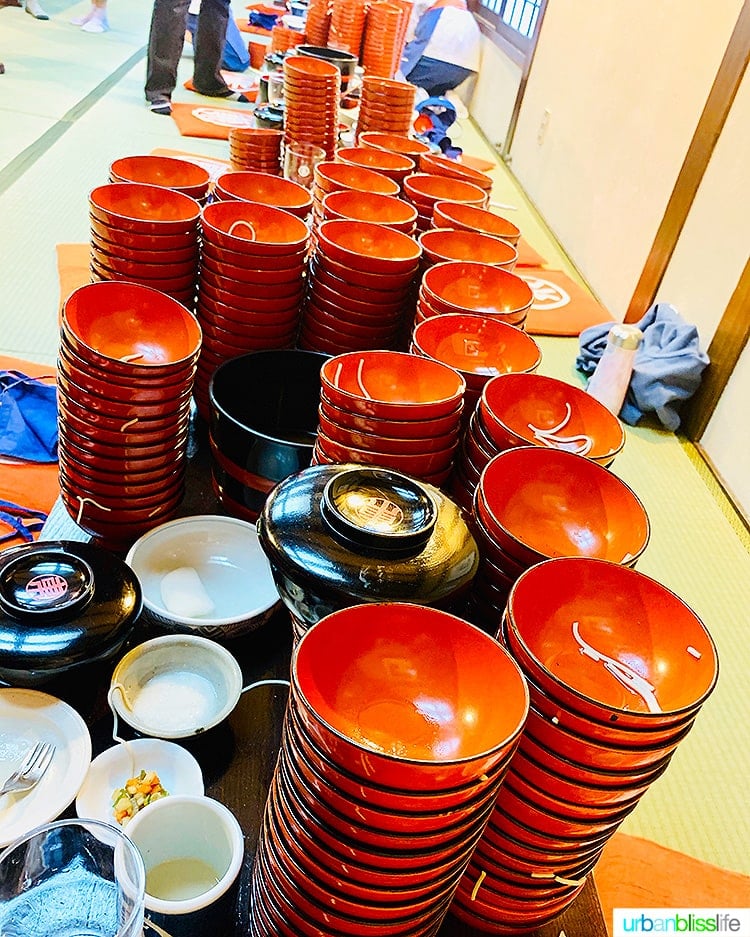 bowls of completed wanko soba food challenge