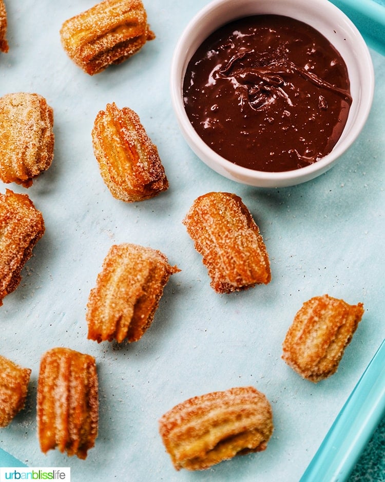 churro bites with chocolate dipping sauce