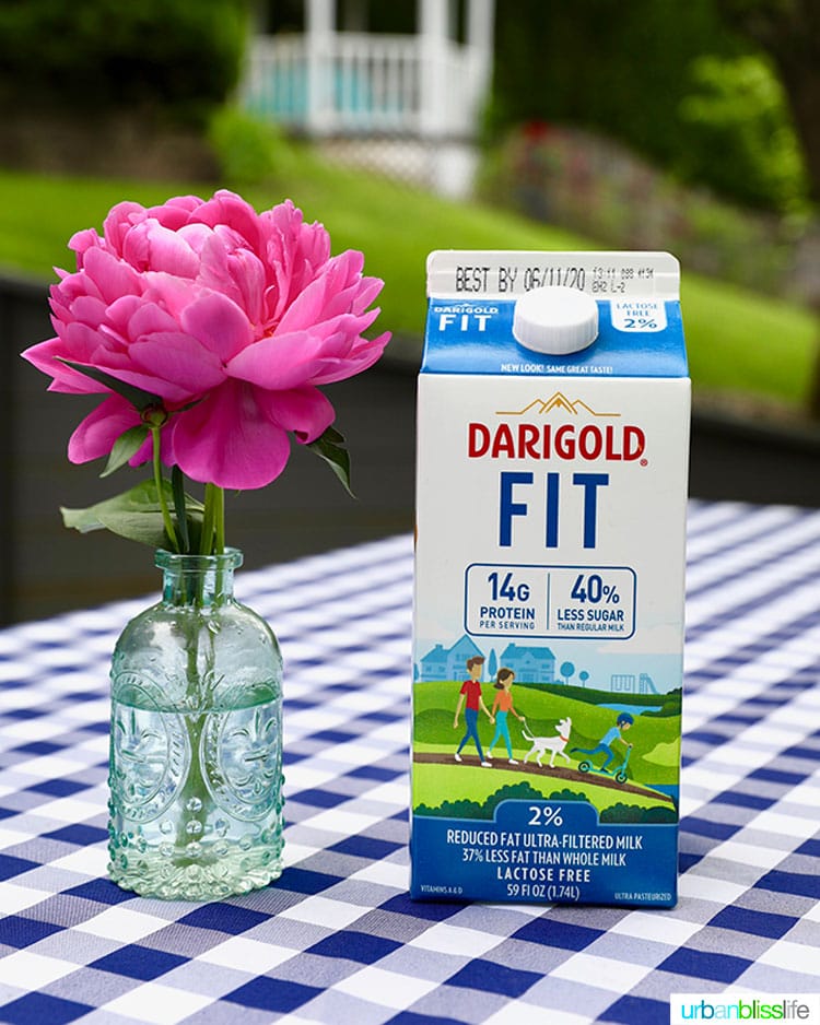 carton of ultra-filtered milk with pink flower