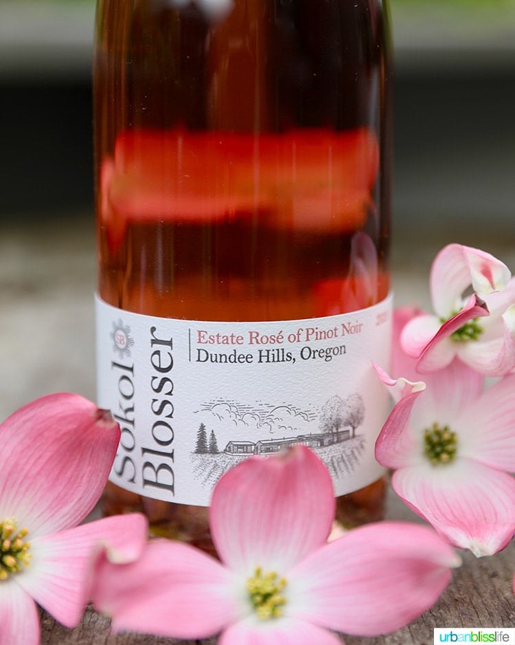 2019 Sokol Blosser Rosé with bottle with pink flowers