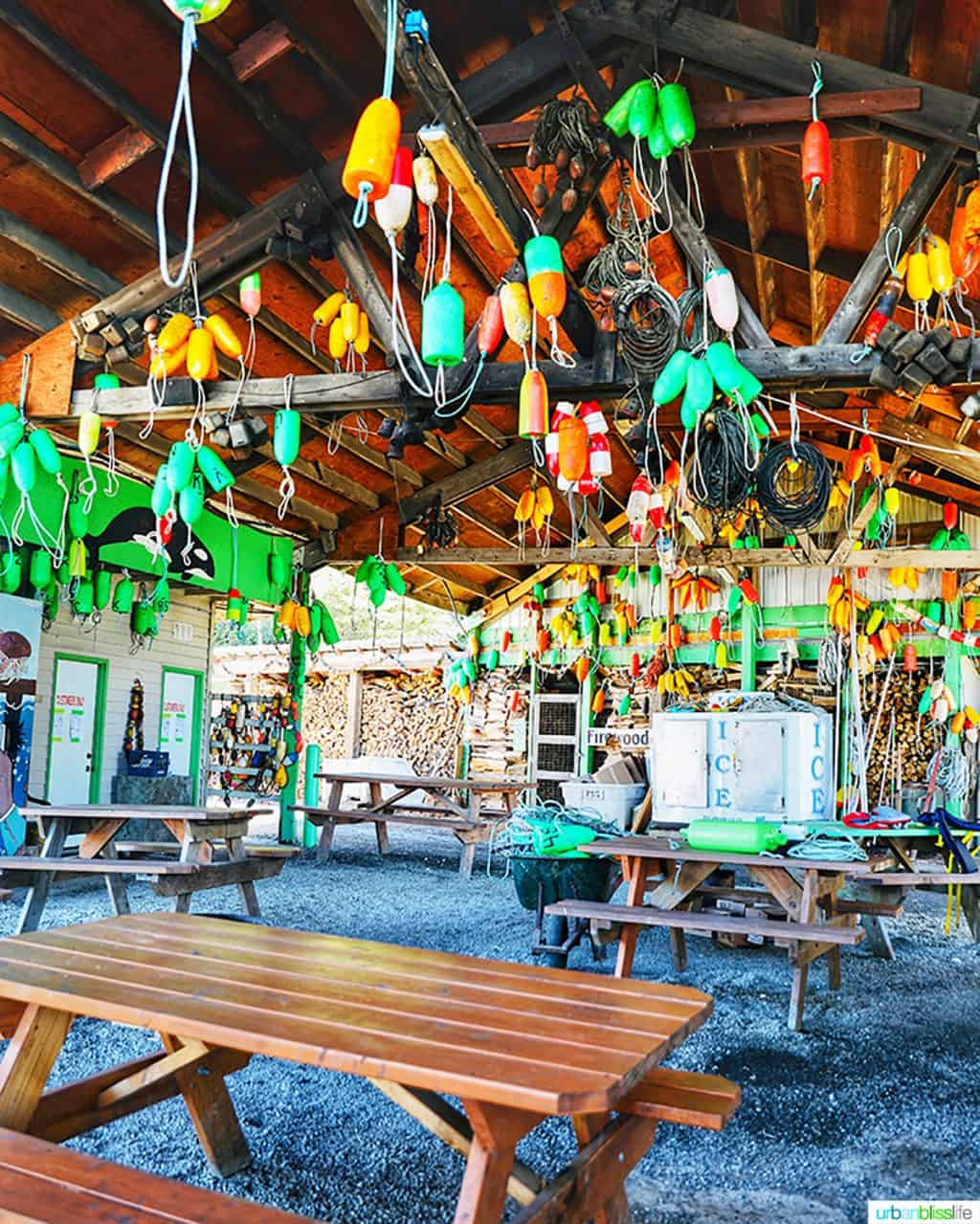 colorful seating area at Kelly's Brighton Marina Rockaway Oregon