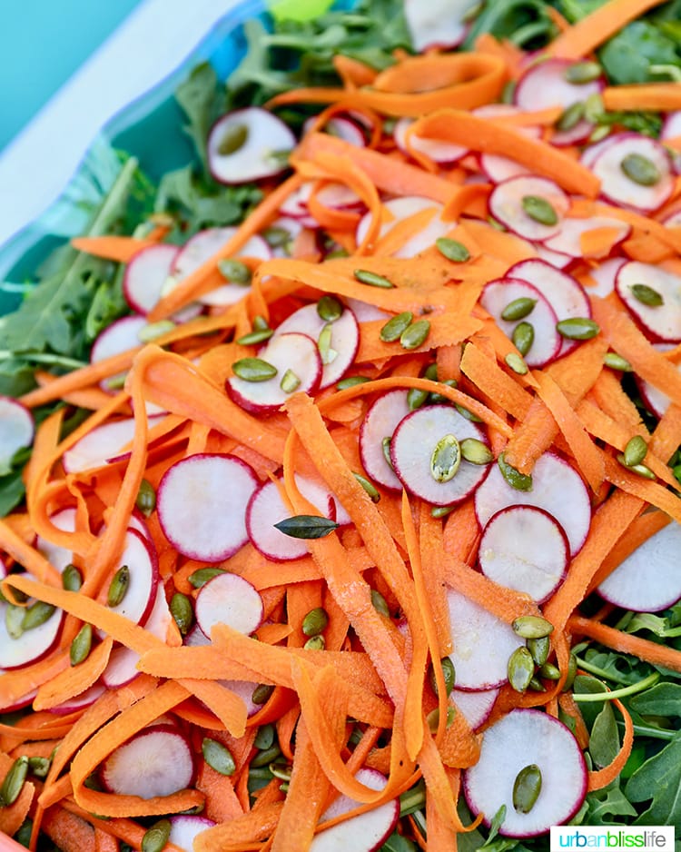 close up of radish carrot salad