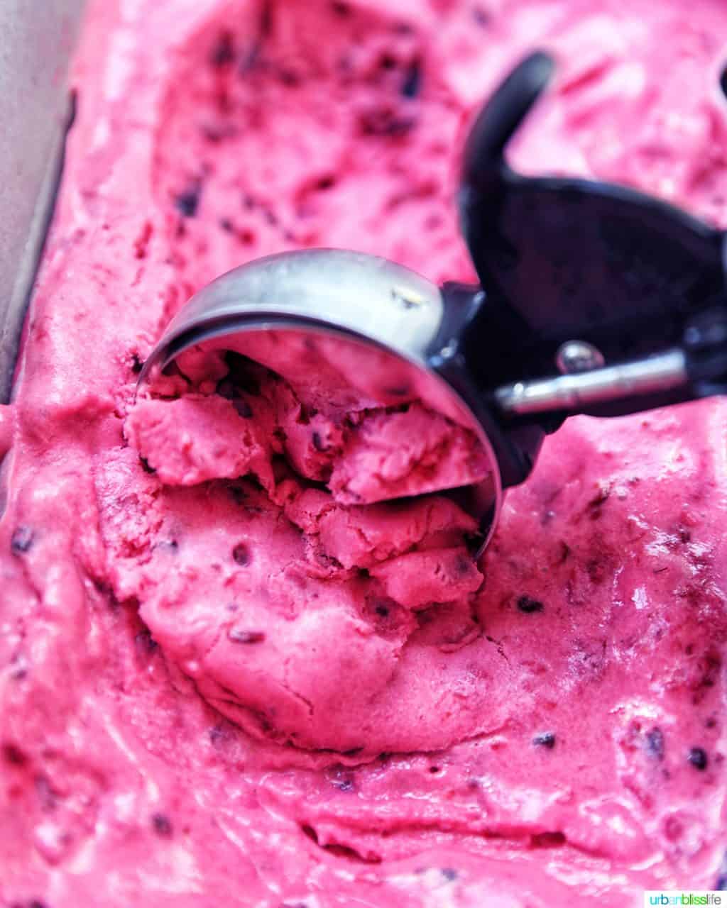 scooping out Dairy-Free Mixed Berry Ice Cream