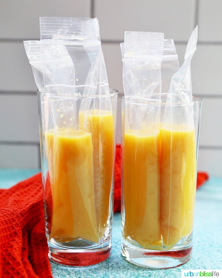 freezer pop bags filled with orange juice and tequila